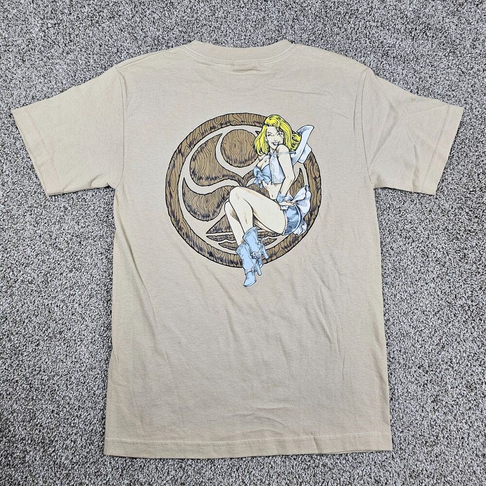 Vintage Hawaiian Island Creations HIC Shirt Mens Small Tan Cowgirl Logo Y2K Surf